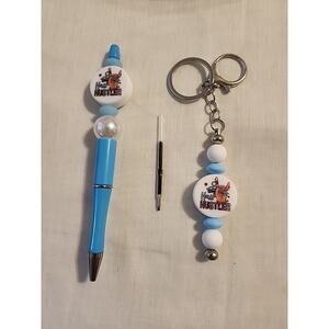 Bead Pin & Medium Keychain Combo Mom Hustle Blue & White Salon Stylist Extra Ink